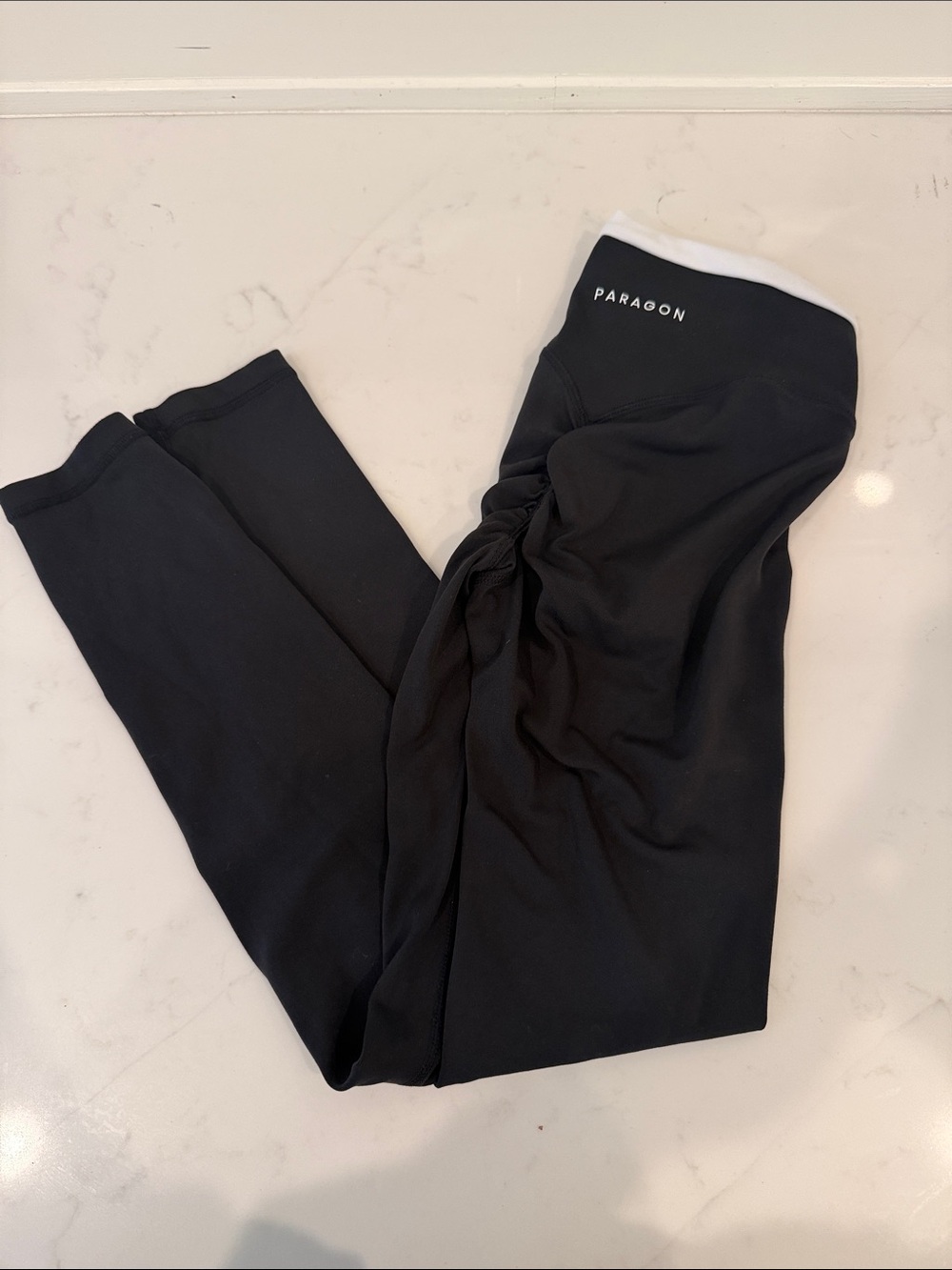 PARAGON Black High-Waist Leggings with White Waistband Accent